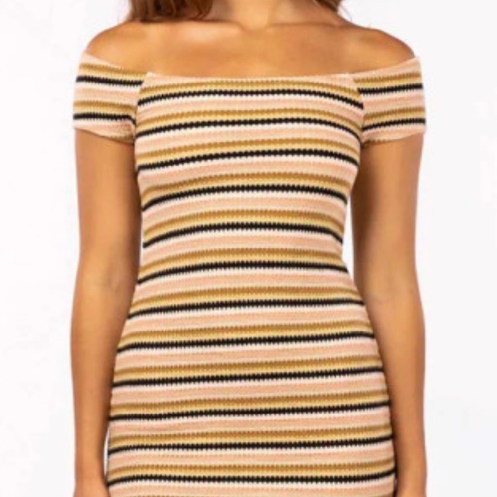 Rip Curl Strapless Dress in Tan, Pink, and Black